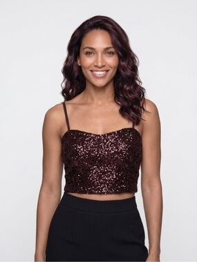 Express Burgundy Sequin Crop Cami